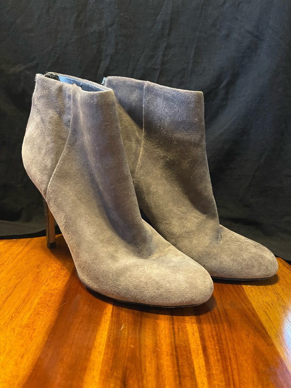 Sam Edelman Gray Suede Croc Stiletto Rear Zip Ankle Boots 7.5
